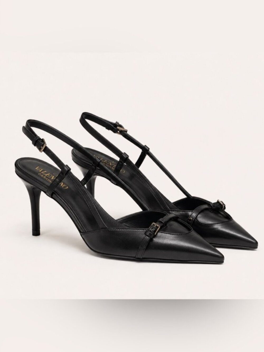Valentino Garavani Slingback Pointed Toe matte Black short sandal Heels us 7/38
